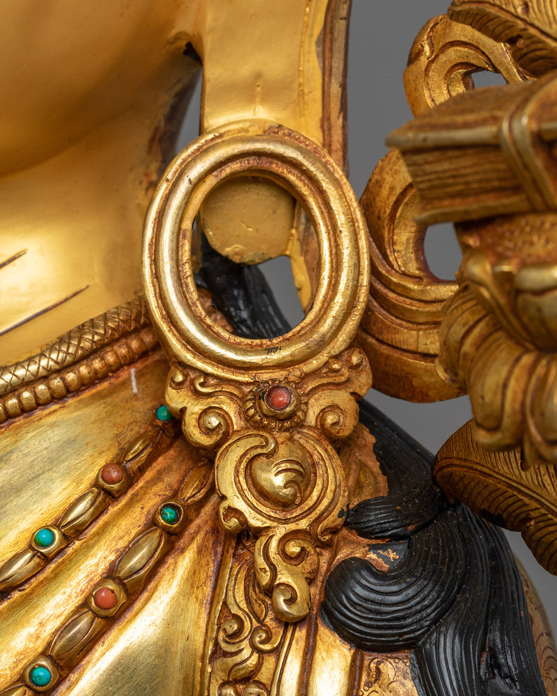 Serene Manjushri Sculpture in 24K Gold | Majesty of Wisdom