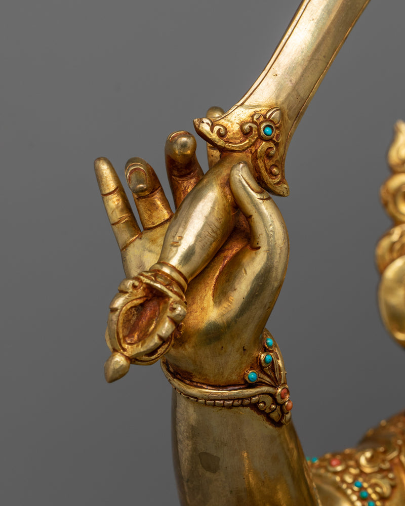 Serene Manjushri Sculpture in 24K Gold | Majesty of Wisdom