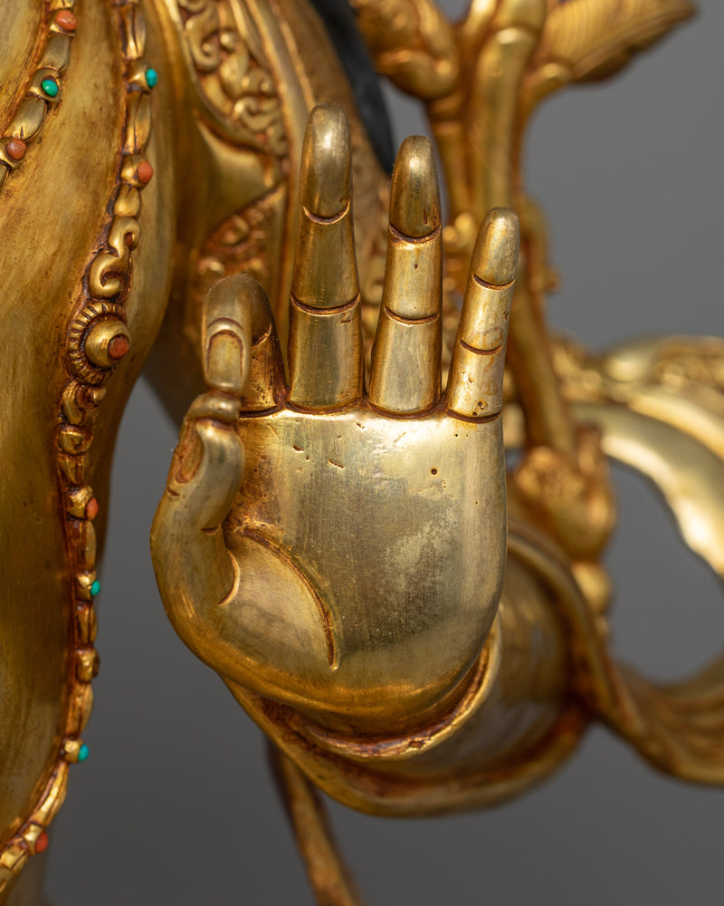 Serene Manjushri Sculpture in 24K Gold | Majesty of Wisdom