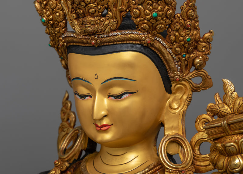 Serene Manjushri Sculpture in 24K Gold | Majesty of Wisdom