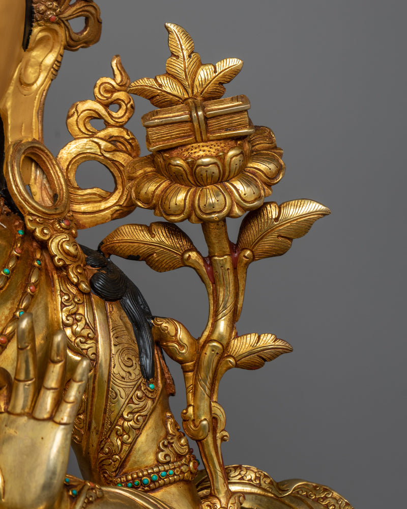 Serene Manjushri Sculpture in 24K Gold | Majesty of Wisdom