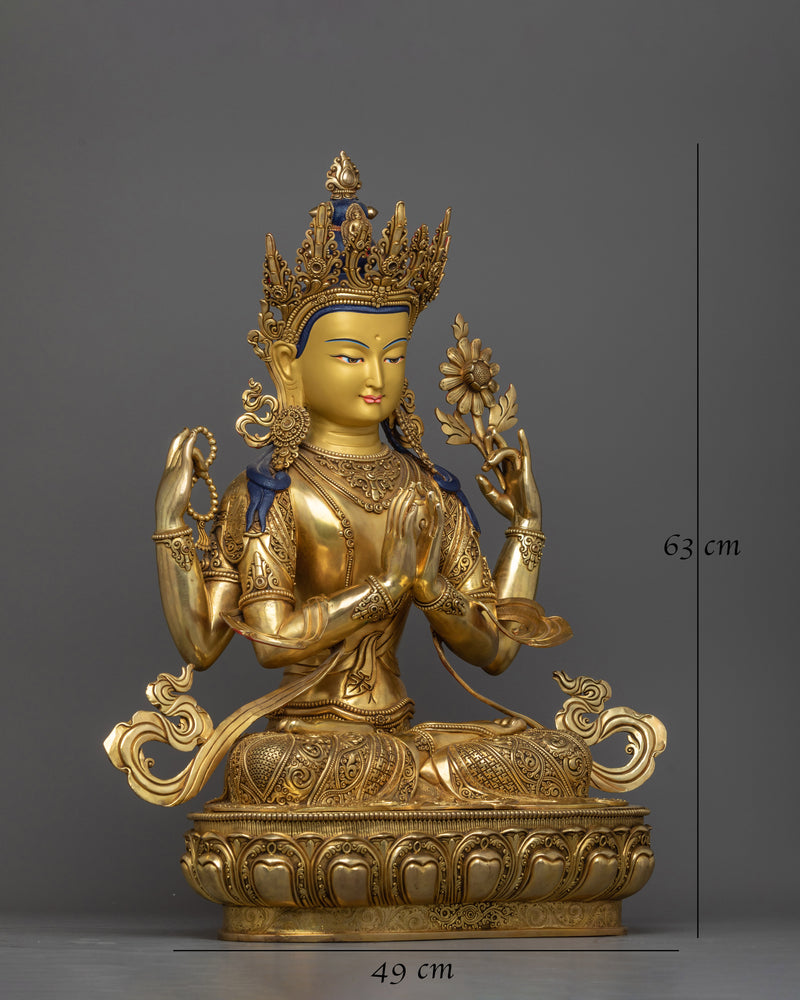 Four Arms Boddhisatva Chenrezig Statue | A Radiant Beacon of Compassion and Wisdom