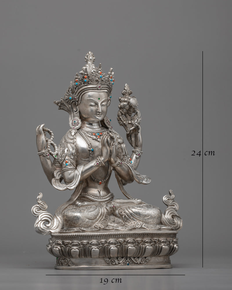 Sterling Silver Chenrezig Statue | Dive into the Compassionate Realm