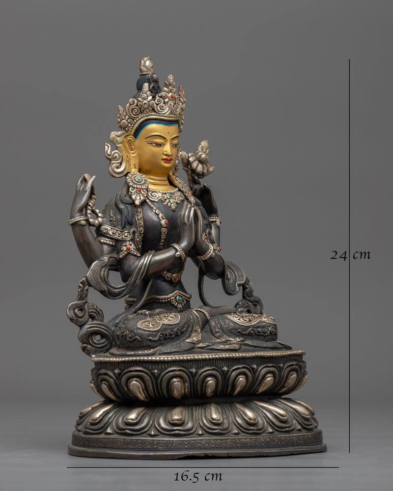 Chenrezig Silver-Plated Figurine | Radiant Guardian of Compassion