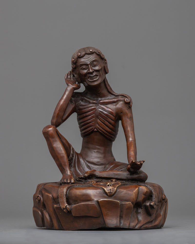 Classic Milarepa Statue | Oxidized Copper Meditation Icon