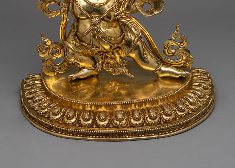 Vajrapani Dharmapala Statue | Protector in 24K Gold Gilded Splendor