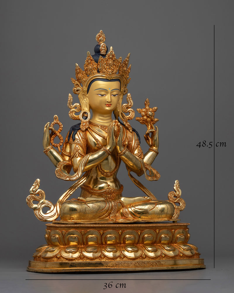 Seated Four-Arms Chenrezig Statue | Embrace Compassion and Enlightenment