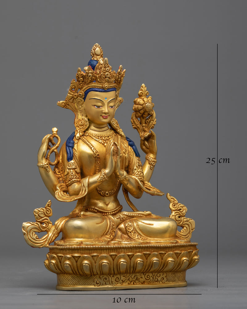 Gold Gilded Chenrezig Statue | Embrace Compassionate Enlightenment