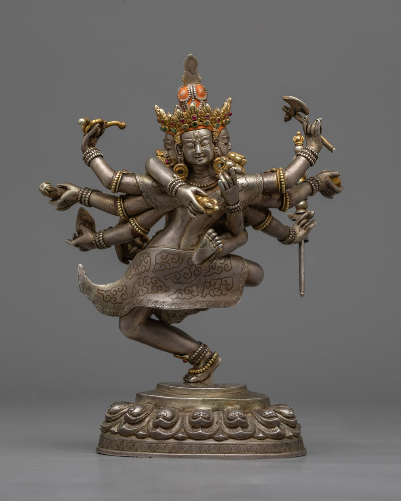 Lokeshwore-Shakti with Consort Statue | Divine Union in Silver