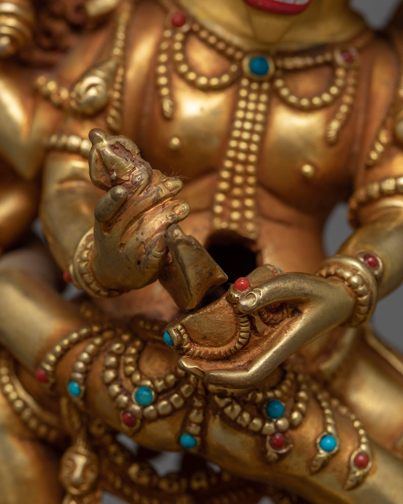 Intricate Yamantaka with Consort Figurine | Gold Gilded Copper Art from Nepal