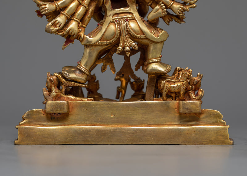 Intricate Yamantaka with Consort Figurine | Gold Gilded Copper Art from Nepal