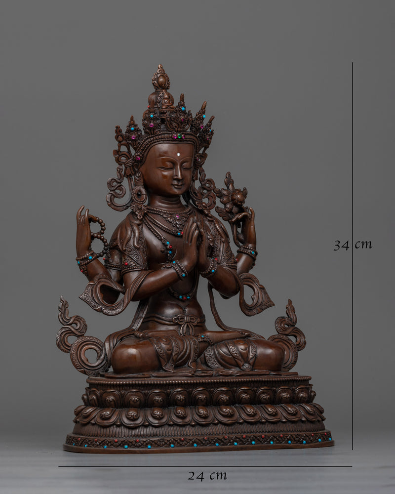 Chenrezig Serene Oxidized Statue | Handcrafted Symbol of Compassion