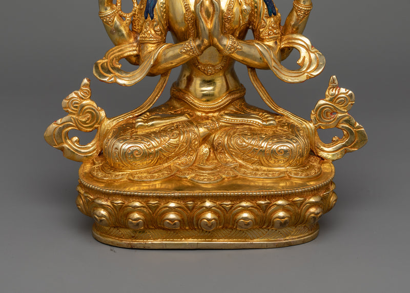 Four Arm Chenrezig Gold Statue | Bodhisattva, embodying the compassion of all Buddhas