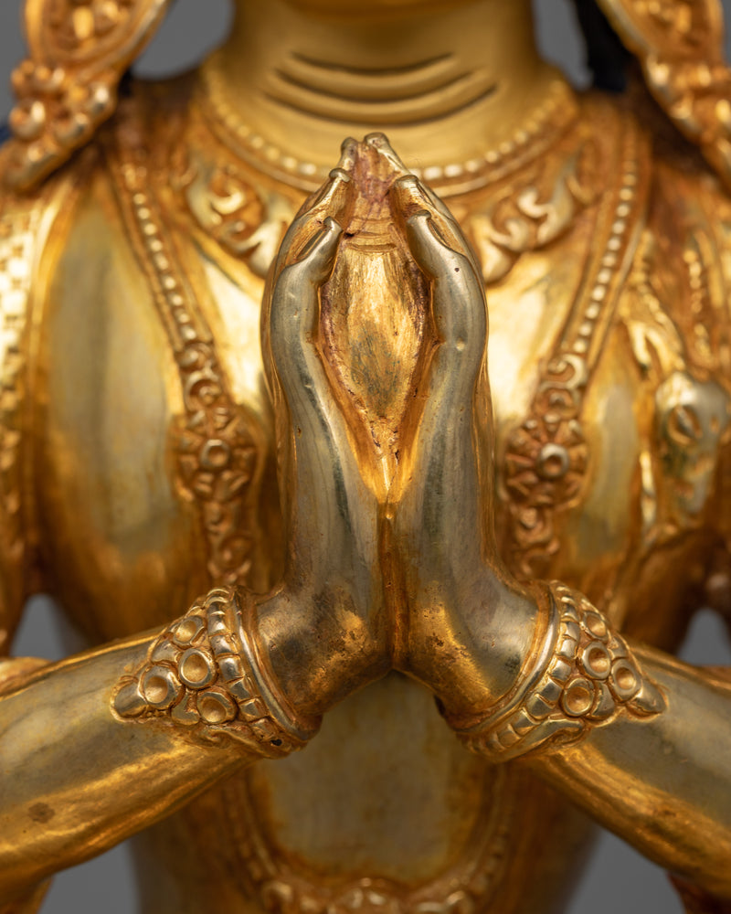 Four Arm Chenrezig Gold Statue | Bodhisattva, embodying the compassion of all Buddhas