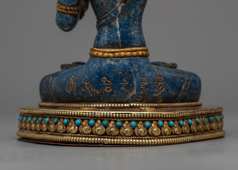 Exquisite Lapis Lazuli Manjushri Bodhisattva Sculpture | Antique Gold-Gilded Copper Throne