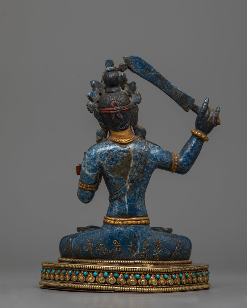 Exquisite Lapis Lazuli Manjushri Bodhisattva Sculpture | Antique Gold-Gilded Copper Throne