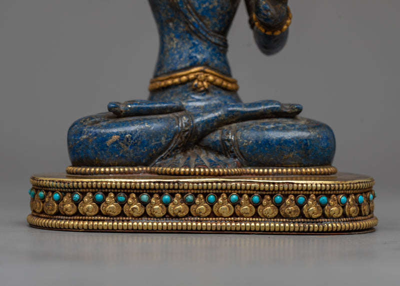 Exquisite Lapis Lazuli Manjushri Bodhisattva Sculpture | Antique Gold-Gilded Copper Throne