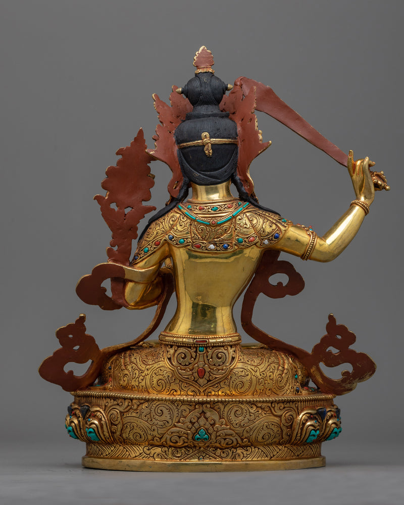 Manjushri Bodhisattva Sculpture | Resplendent Triple-Layered 24K Gold-Gilded