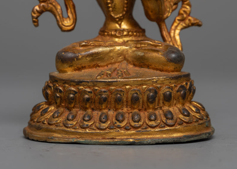 Machine-Made Manjushri Sculpture | Antique Finished Gold-Copper