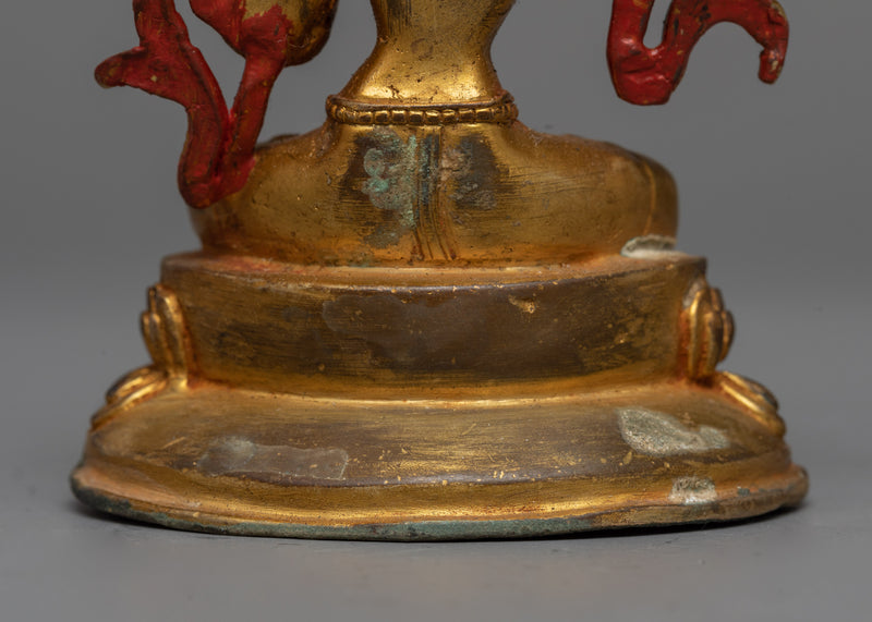 Machine-Made Manjushri Sculpture | Antique Finished Gold-Copper