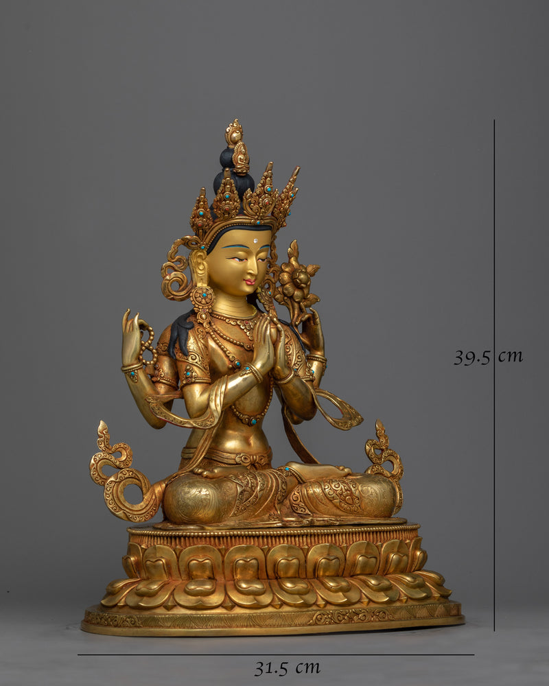 Serene Chenrezig Sculpture | Magnificent Handcrafted Copper Statue