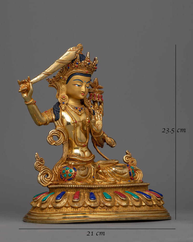 Gold Gilded Manjushri | Gorgeous Handcrafted Statue Made from 24K Gold