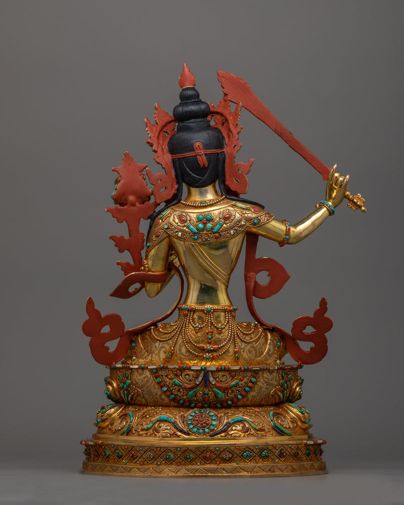 Artistic Manjushri Gemstone Decorated Statue | Intricately Elegant Design of Manjughosha