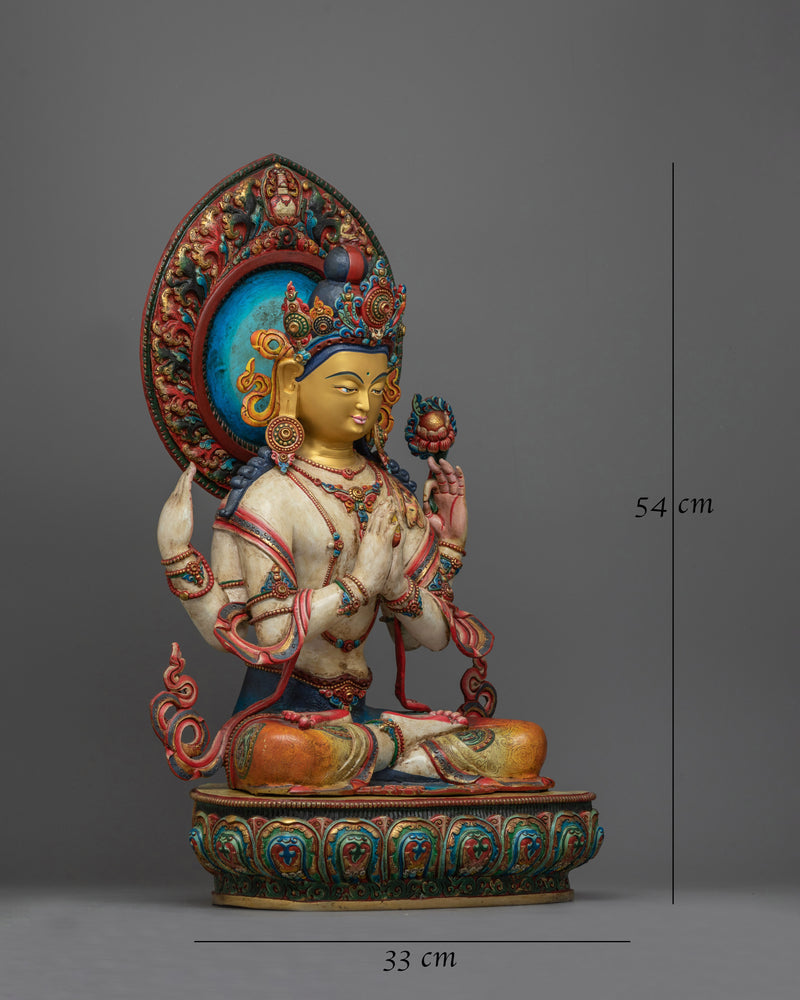 Chenrezig White-Hued Statue | Masterfully Crafted Symbol of Compassion