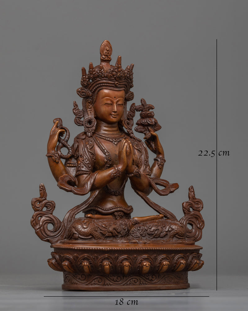 Chenrezig Oxidized Statue | Handcrafted Symbol of Compassion