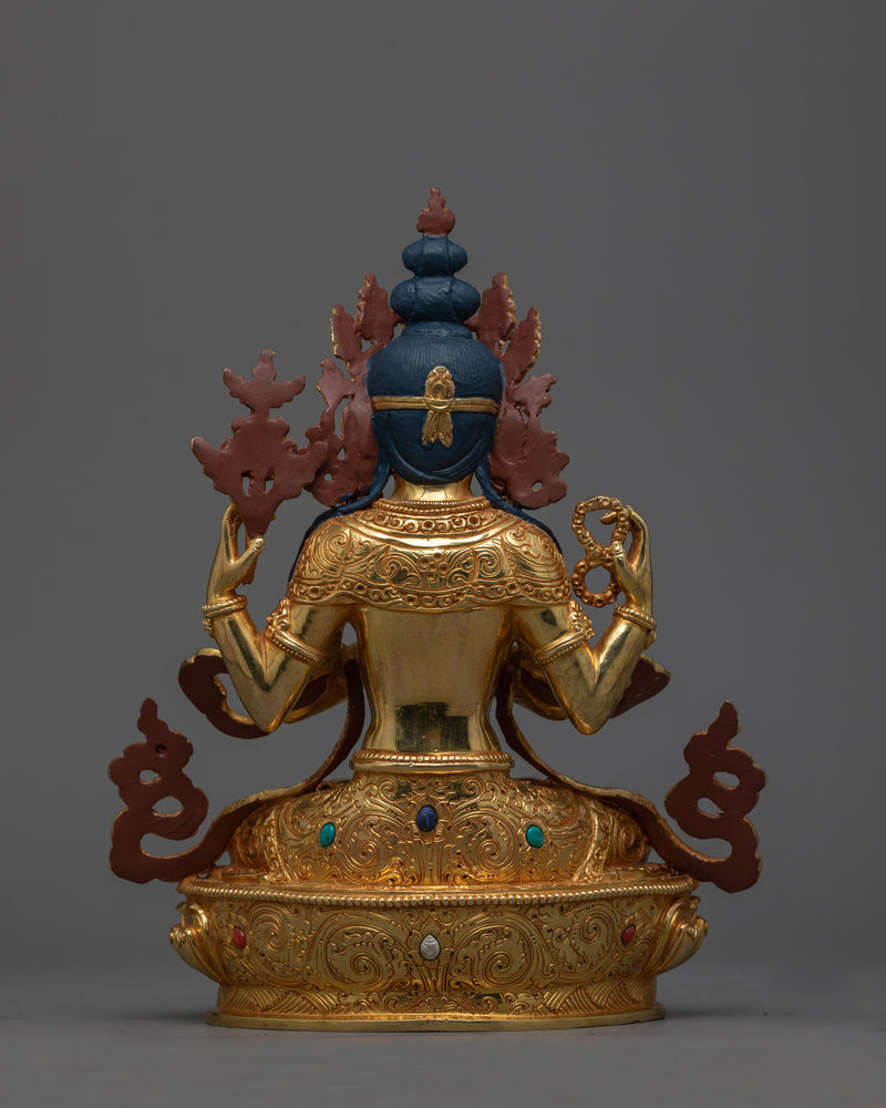 Chenrezig Tibetan Deity Statue | 24K Gold-Gilded Symbol of Compassion