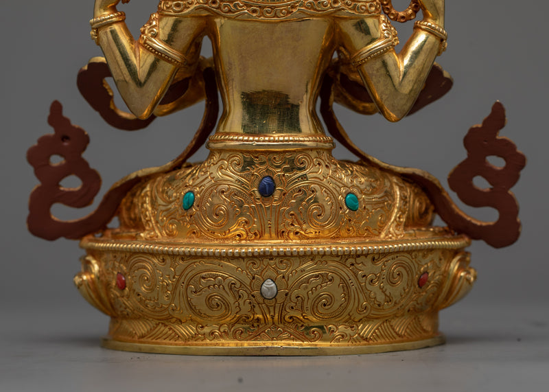 Chenrezig Tibetan Deity Statue | 24K Gold-Gilded Symbol of Compassion