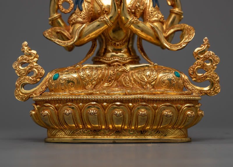 Chenrezig Tibetan Deity Statue | 24K Gold-Gilded Symbol of Compassion