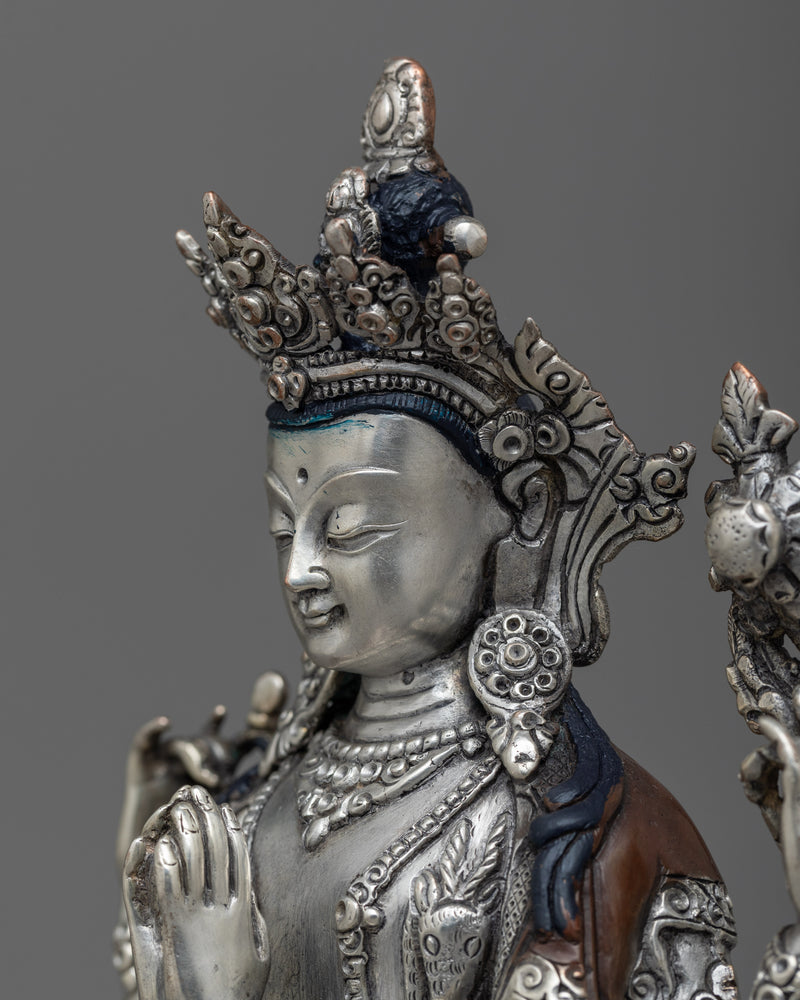 Chenrezig Silver-Plated Statue | Beacon of Infinite Compassion