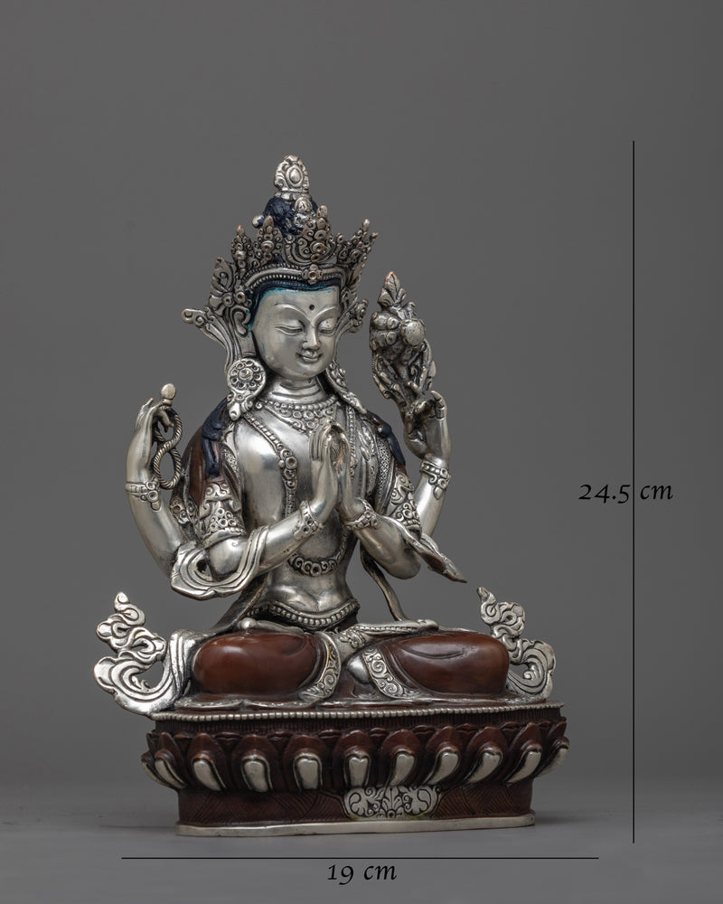 Chenrezig Silver-Plated Statue | Beacon of Infinite Compassion