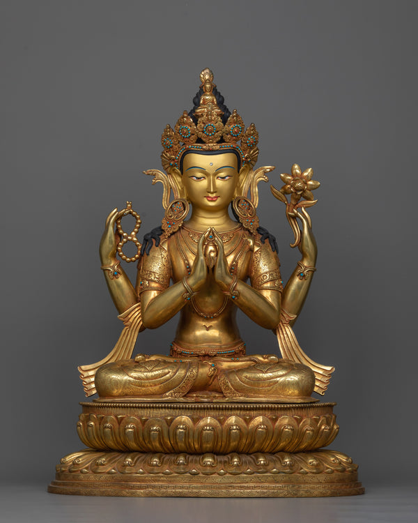 Chenrezig Statue 24K Gold Gilded 