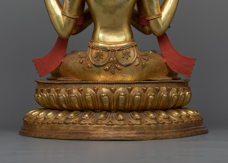 Chenrezig Statue 24K Gold Gilded |  Avalokiteshvara The Compassionate Bodhisattva