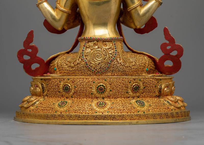 24K Gold Gilded Chenrezig For The Shrine | Compassionate Deity Avalokiteshvara