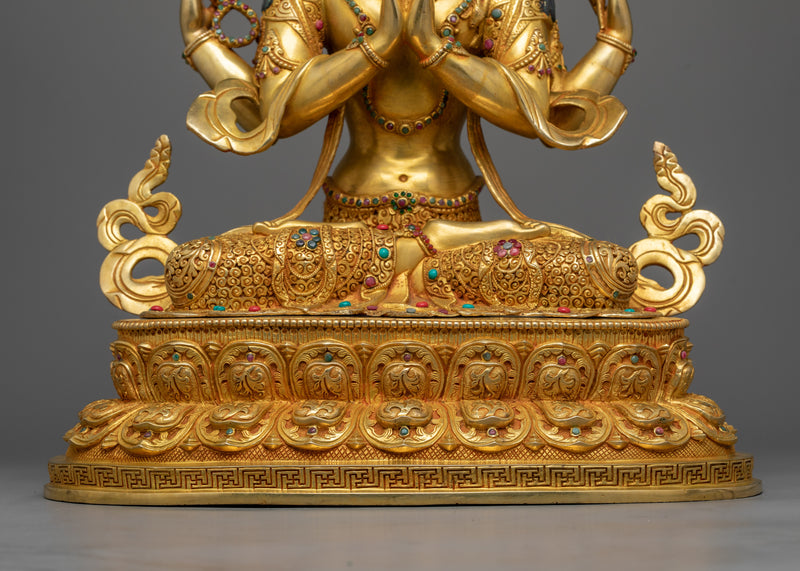 24K Gold Gilded Chenrezig For The Shrine | Compassionate Deity Avalokiteshvara