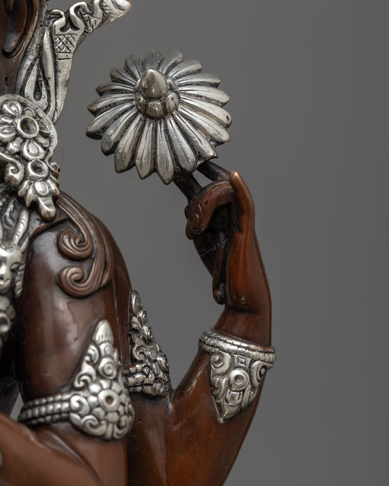 Silver-Plated Chenrezig Oxidized Statue | Emblem of Compassion and Grace