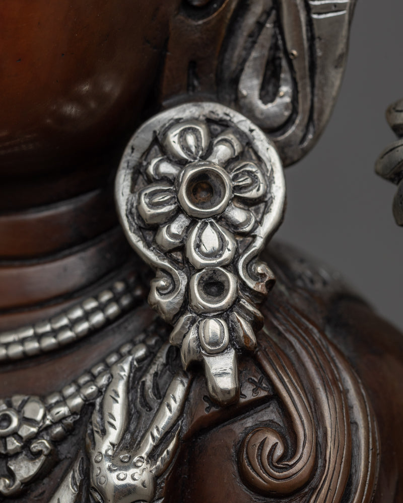 Silver-Plated Chenrezig Oxidized Statue | Emblem of Compassion and Grace