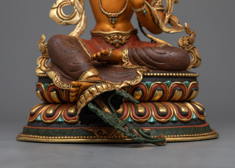 24K Gold Gilded Manjushri Figurine for The Shrine | Acrylic Painted Bodhisattva Sculpture