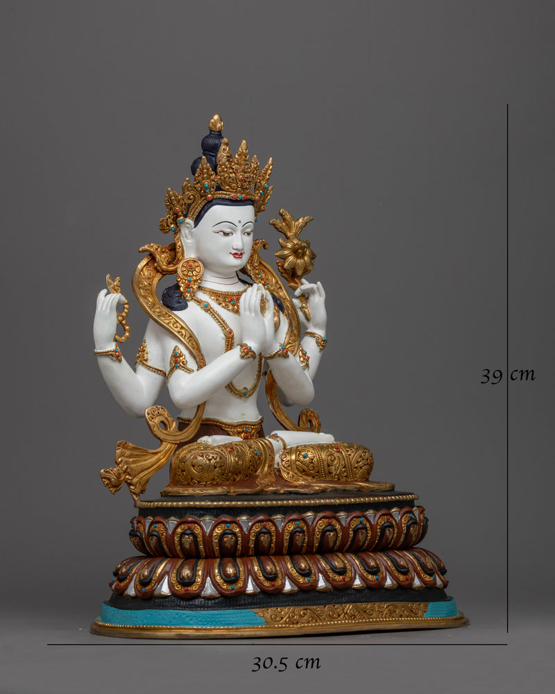 Chenrezig White-Painted Statue | Embodiment of Compassion