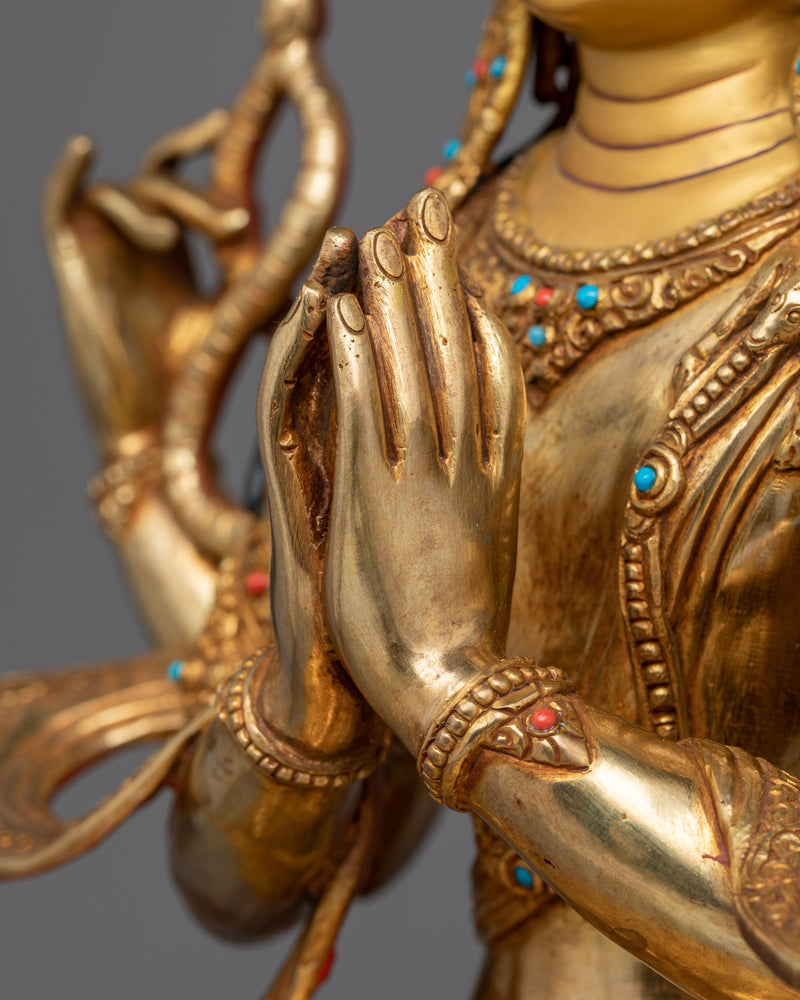 Chenresig Gold-Gilded Statue | Embodiment of Compassion