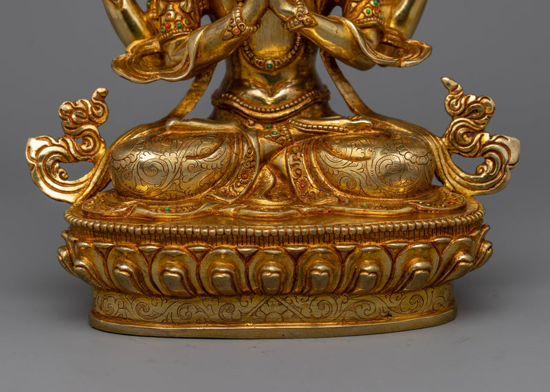 Chenrezig Gold Gilded 25cm Statue | Embodiment of Compassion and Serenity