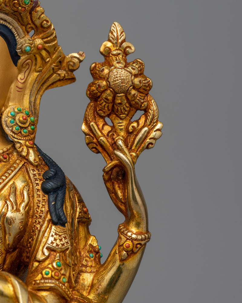 Chenrezig Gold Gilded 25cm Statue | Embodiment of Compassion and Serenity