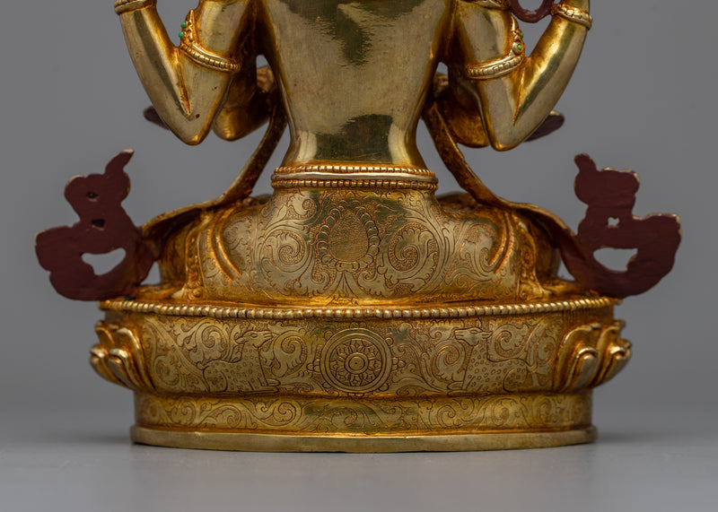 Chenrezig Gold Gilded 25cm Statue | Embodiment of Compassion and Serenity