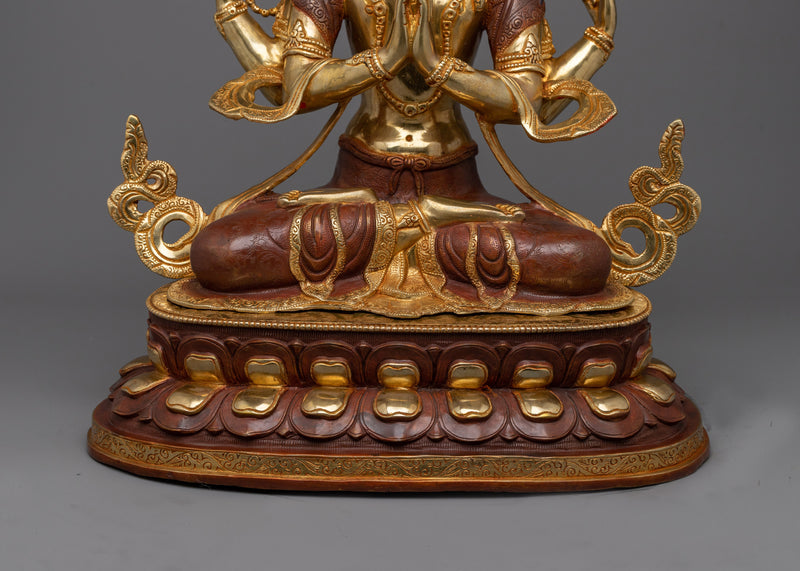 Gold Gilded Chenresig Figure | Icon of Compassion and Serenity