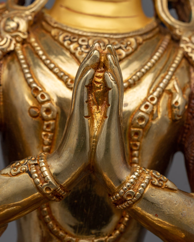 Gold Gilded Chenresig Figure | Icon of Compassion and Serenity