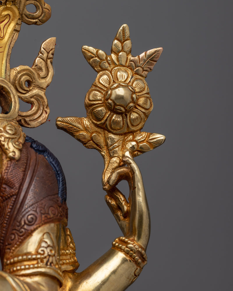 Gold Gilded Chenresig Figure | Icon of Compassion and Serenity