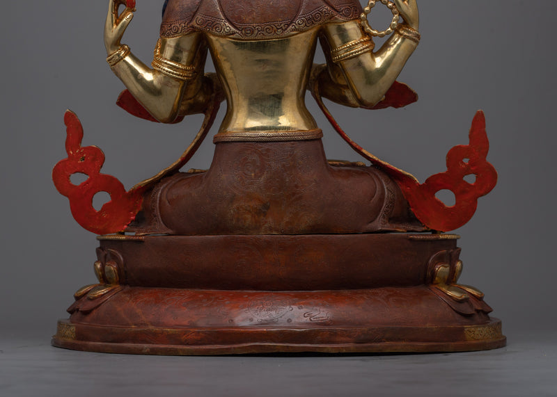 Gold Gilded Chenresig Figure | Icon of Compassion and Serenity